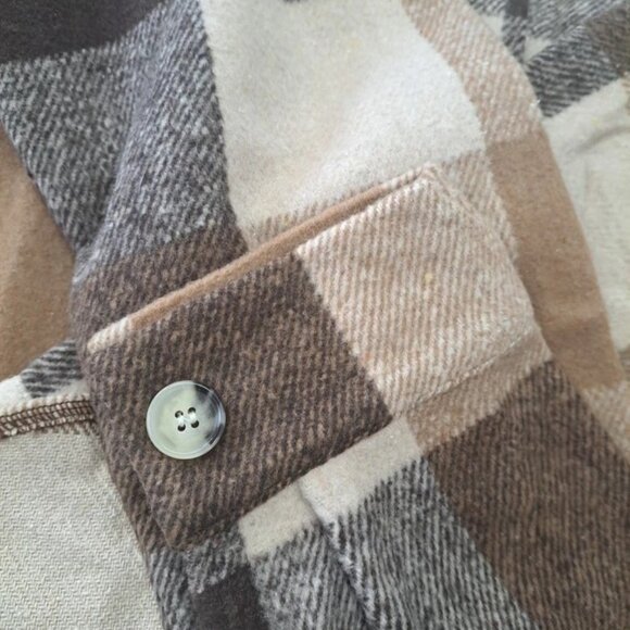 Fantaslook Women’s Plaid Button-Up Shirt Jacket – Beige Brown Check (Size S) - Picture 5 of 7